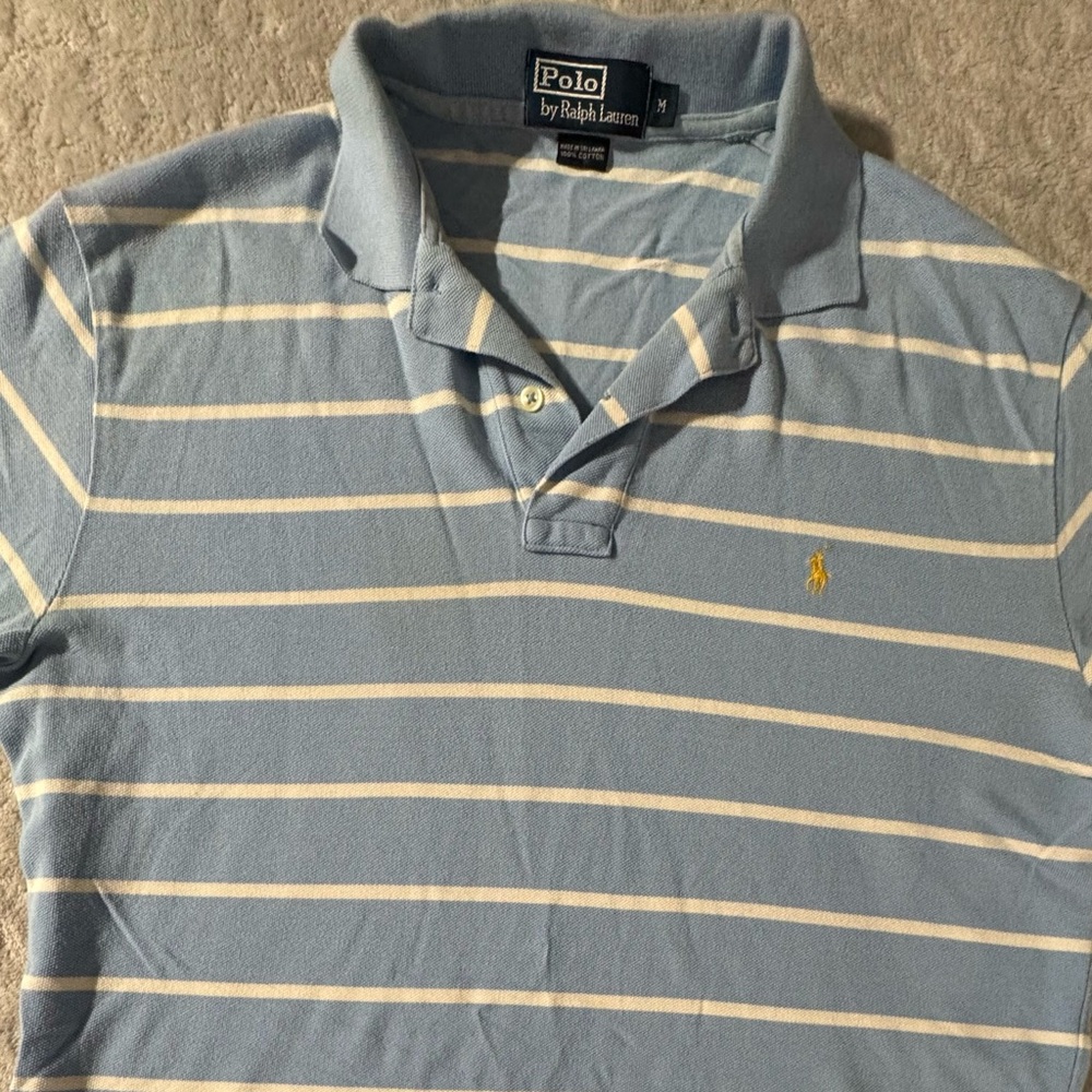 Polo by Ralph Lauren Light Blue and White Striped Polo - Medium